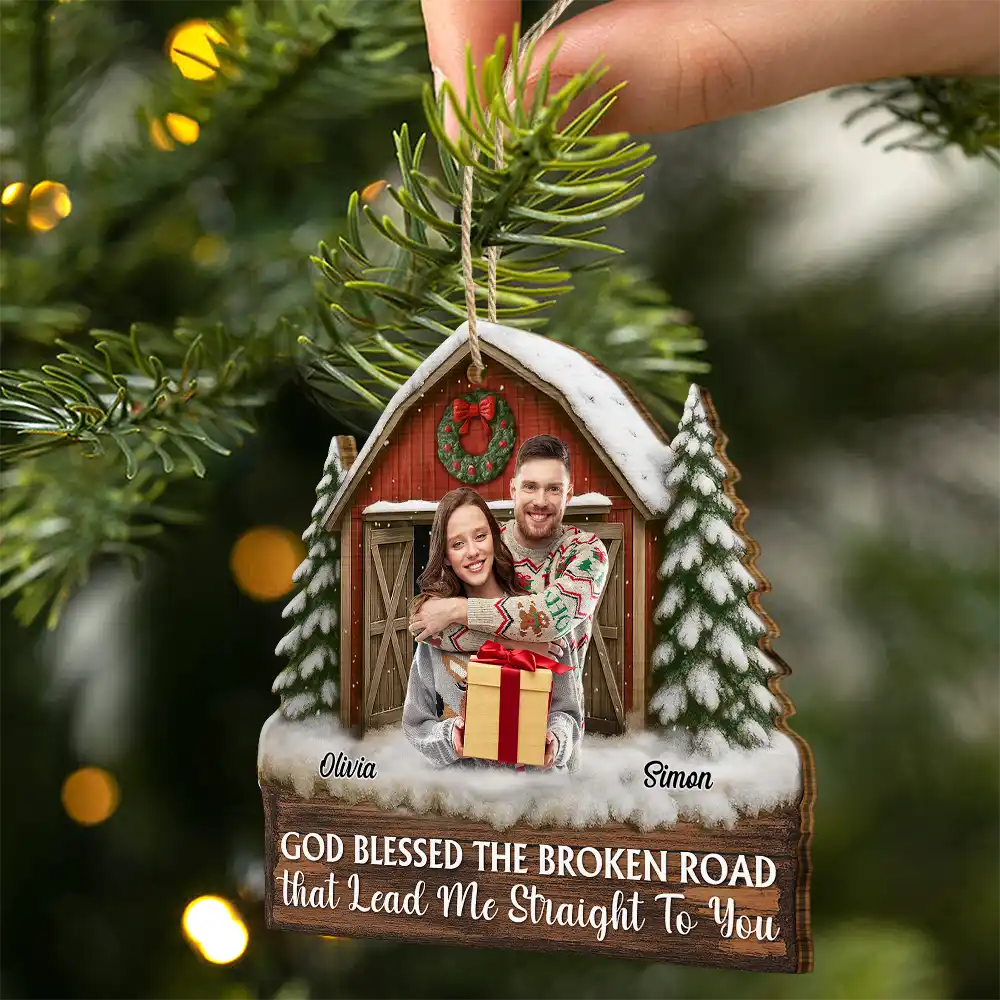 Custom Photo God Gave Me You Couple Red Barn - Personalized Custom Shaped Wooden Ornament - Image 3