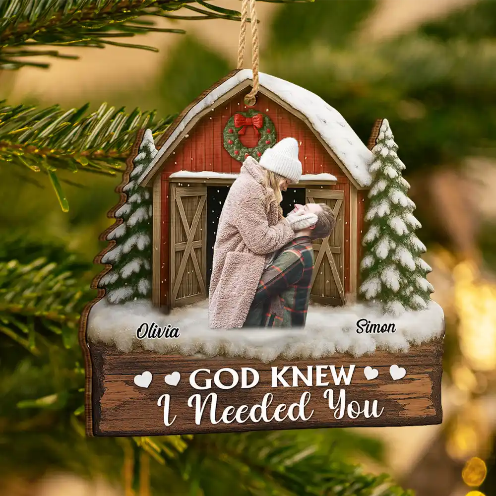 Custom Photo God Gave Me You Couple Red Barn - Personalized Custom Shaped Wooden Ornament - Image 4
