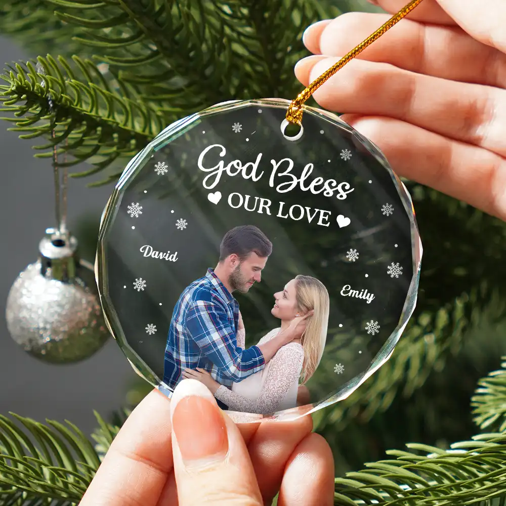Custom Photo God Gave Me You - Personalized Circle Glass Ornament - Image 3