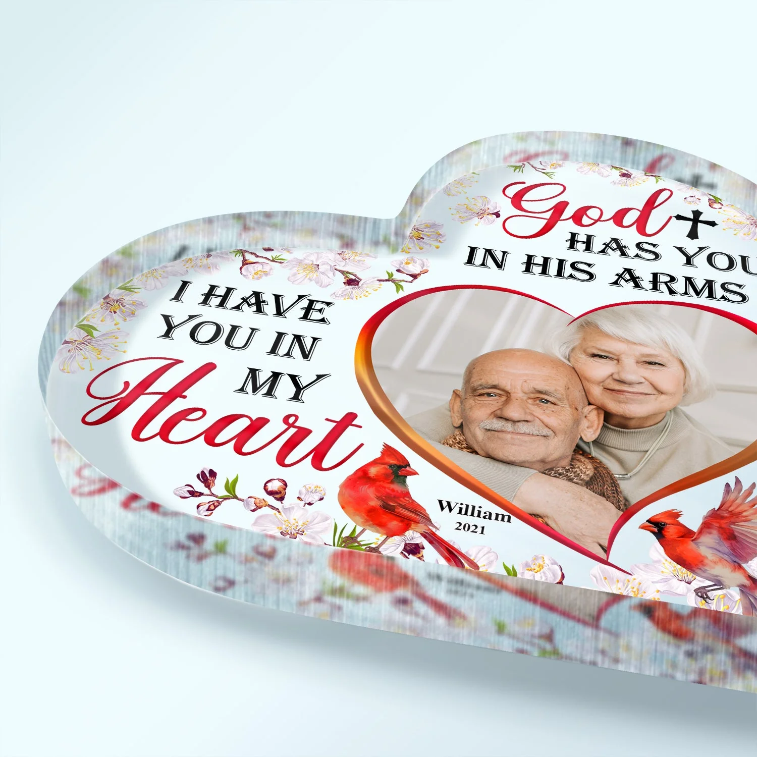 Custom Photo God Has You In His Arm I Have You In My Heart - Memorial Gift - Personalized Custom Heart Shaped Acrylic Plaque - Image 3