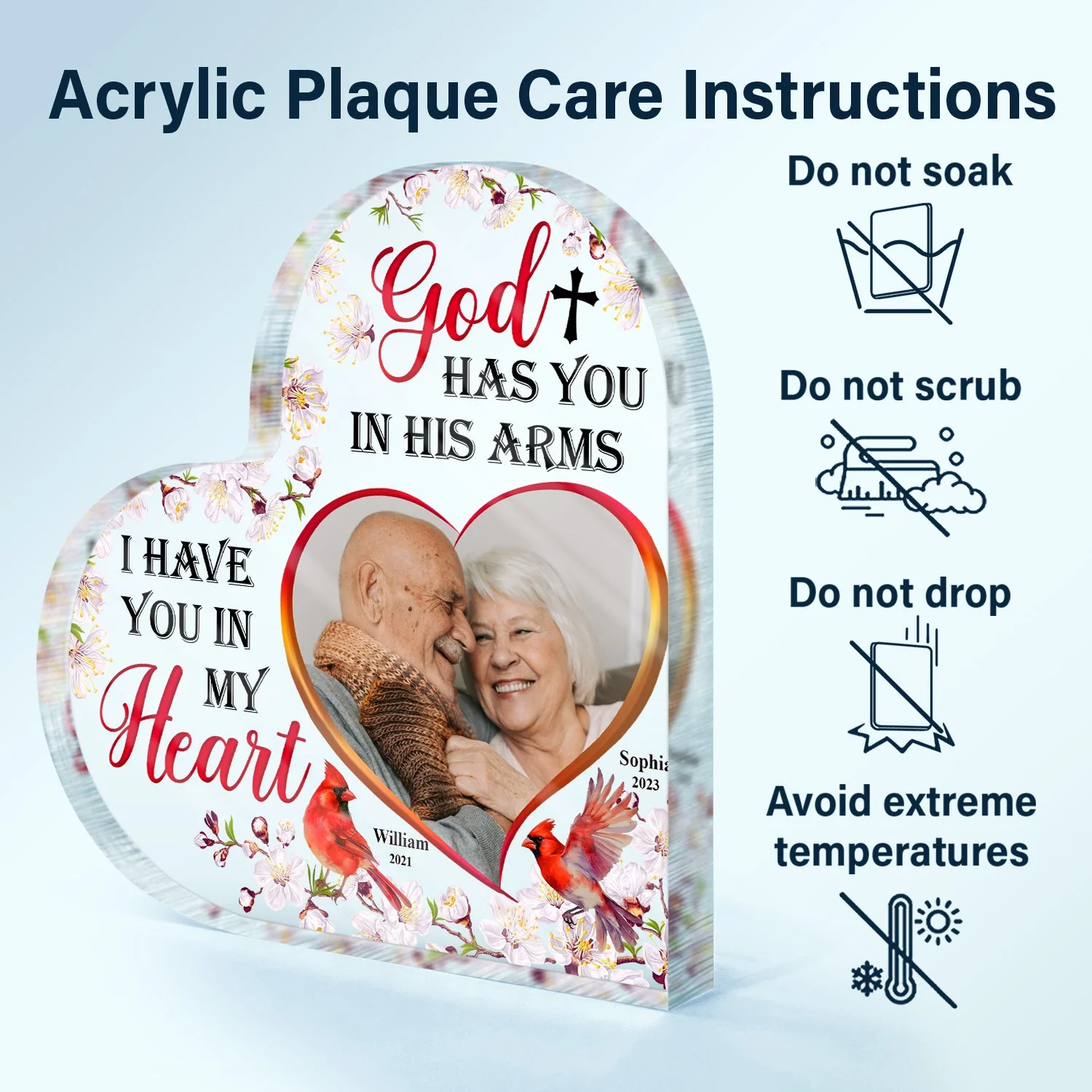 Custom Photo God Has You In His Arm I Have You In My Heart - Memorial Gift - Personalized Custom Heart Shaped Acrylic Plaque - Image 6