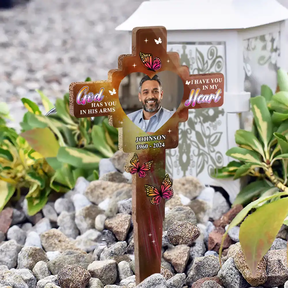 Custom Photo God Has You In His Arm - Personalized Acrylic Plaque Stake - Image 2