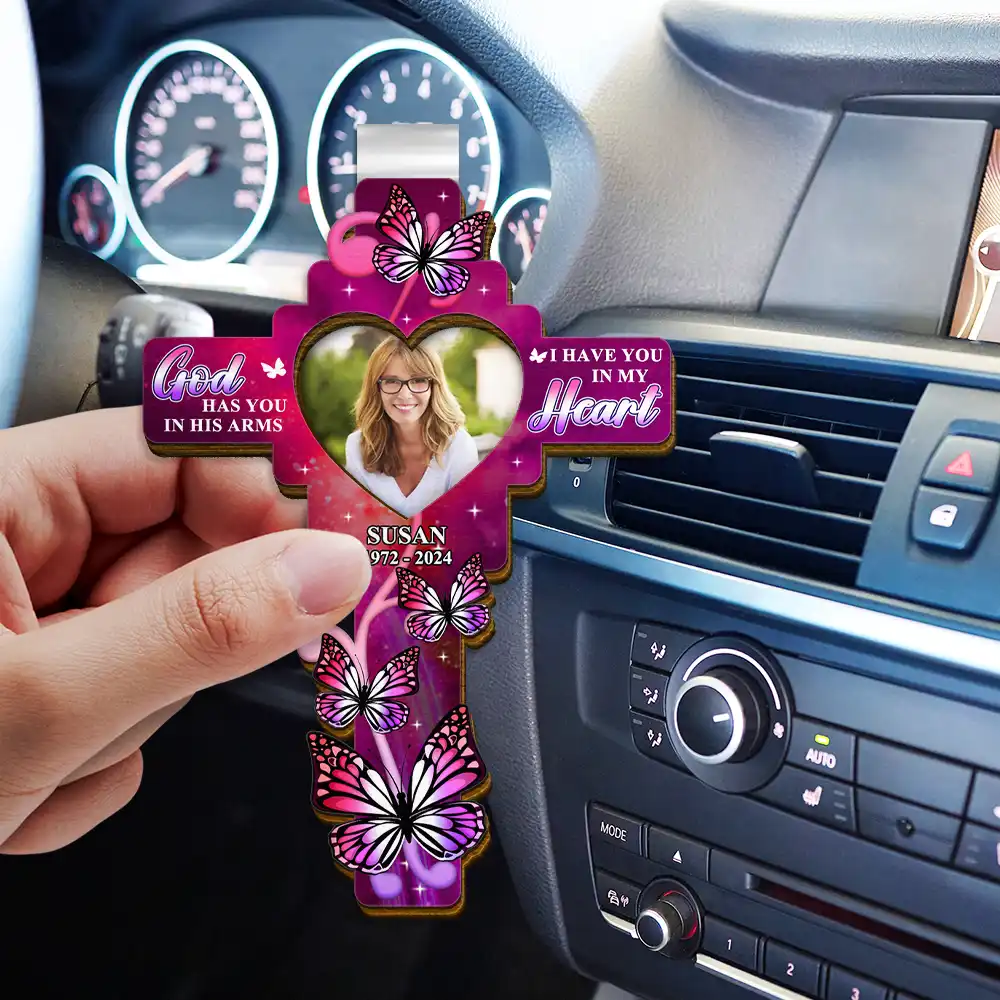 Custom Photo God Has You In His Arms - Personalized Custom Shaped Car Visor Clip - Image 3