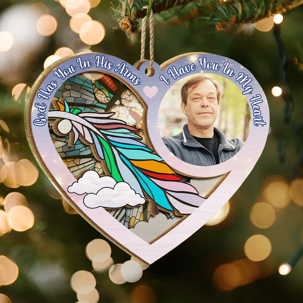 Custom Photo God Has You In His Arms - Personalized Suncatcher Ornament - Image 3
