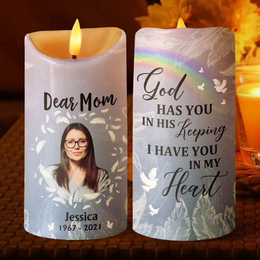 Custom Photo God Has You In His Keeping We Have You In Our Hearts - Personalized Flameless LED Candle - Image 3