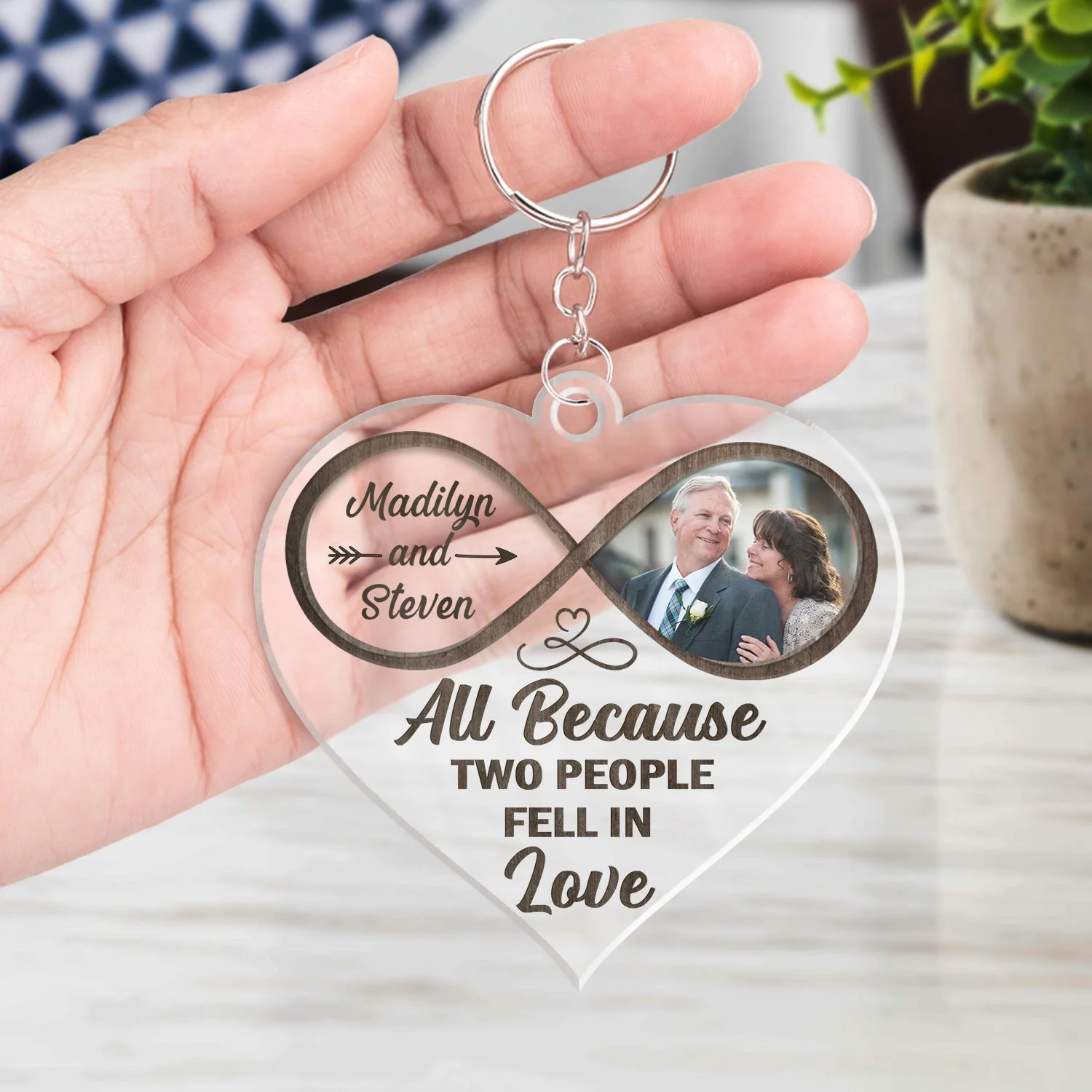 Custom Photo God Knew My Heart Needed You - Anniversary Gift For Couples - Personalized Custom Heart Shaped Acrylic Keychain - Image 3