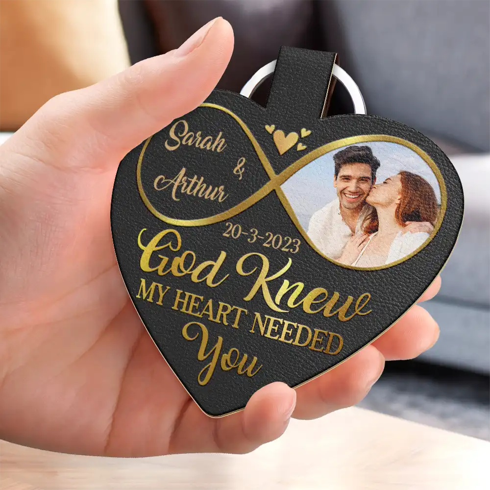 Custom Photo God Knew My Heart Needed You - Personalized Custom Shaped Leather Keychain - Image 3