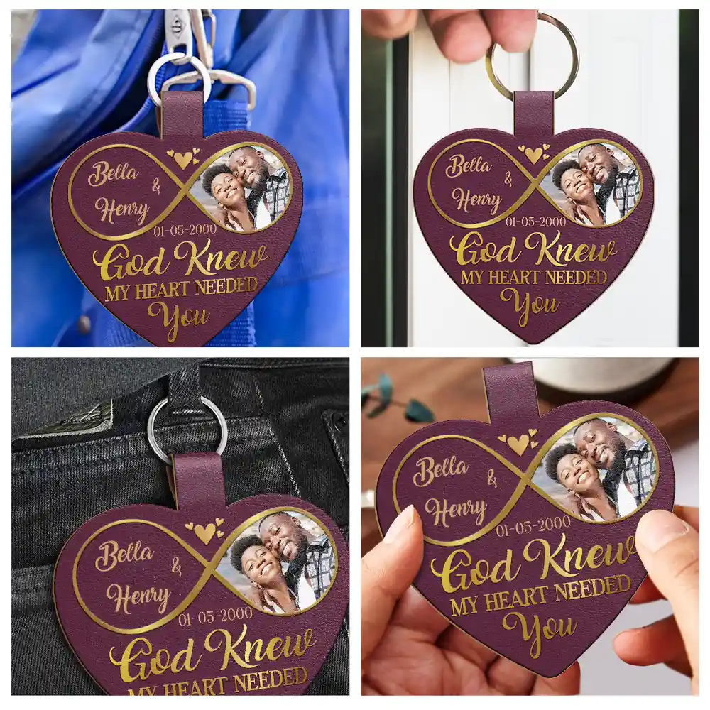 Custom Photo God Knew My Heart Needed You - Personalized Custom Shaped Leather Keychain - Image 5