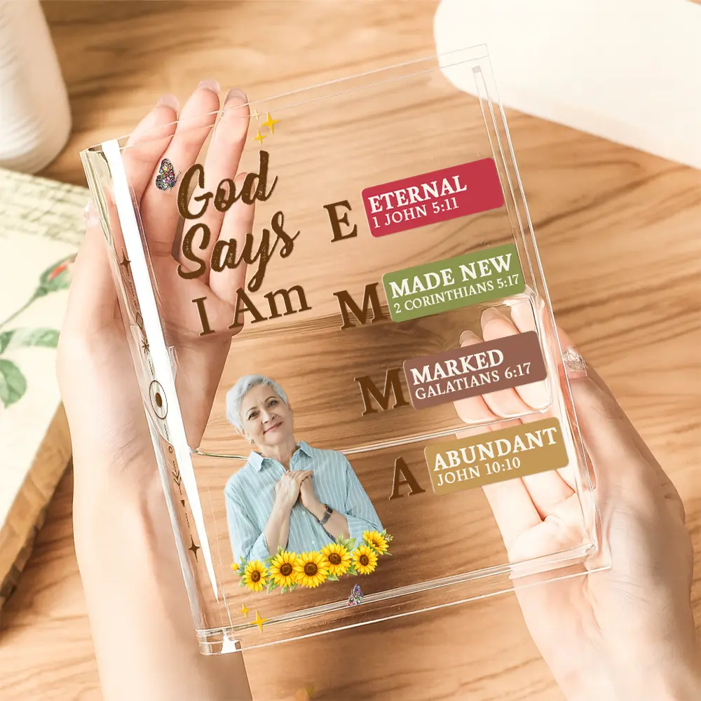Custom Photo God Says I Am Bible Verse - Personalized Acrylic Book Vase - Image 4