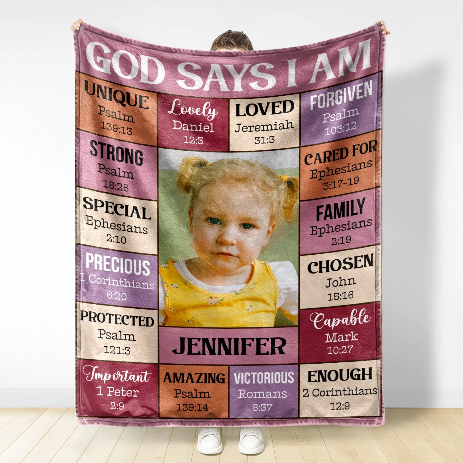 Custom Photo God Says I Am - Gift For Kids, Grandkids - Personalized Fleece Blanket, Sherpa Blanket - Image 3