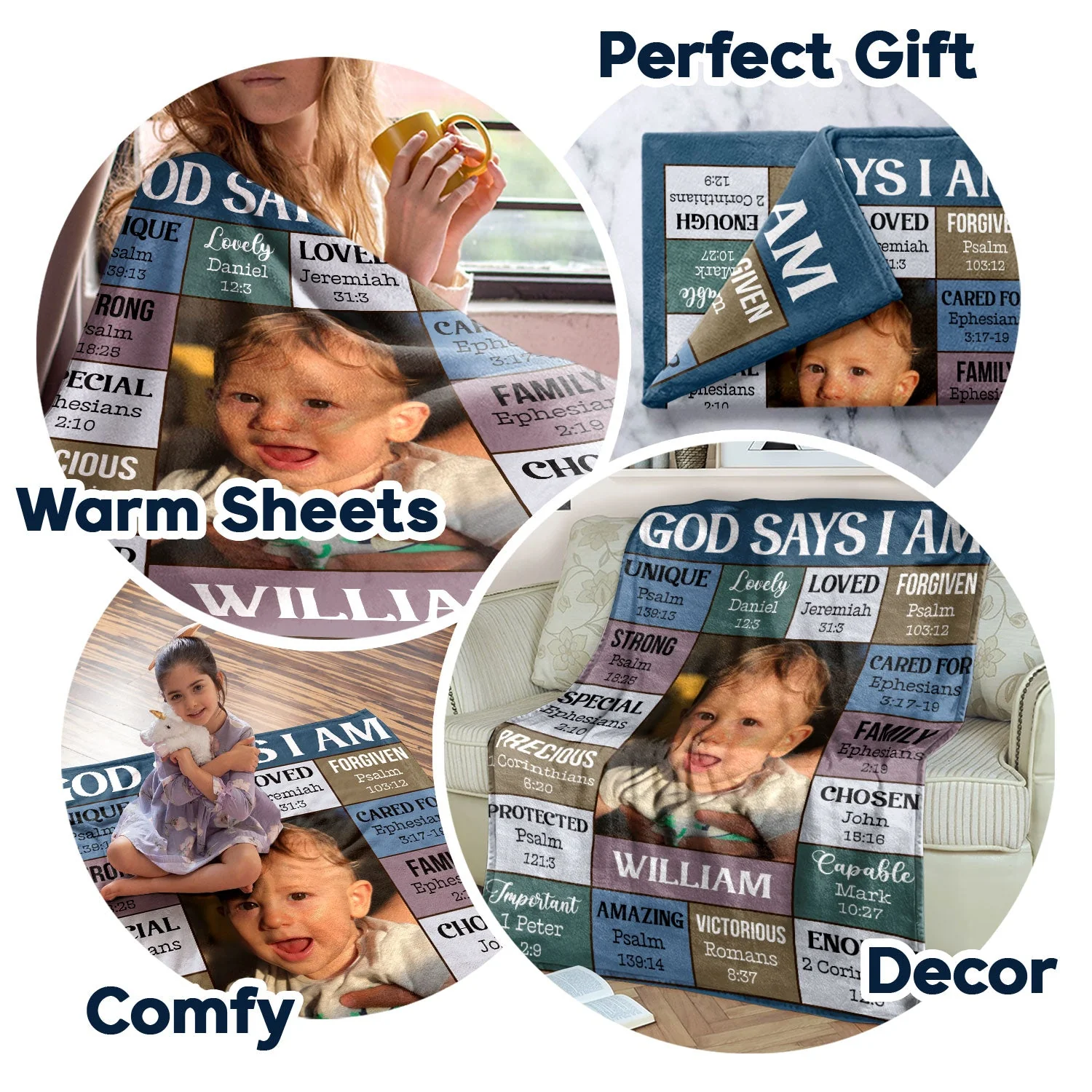 Custom Photo God Says I Am - Gift For Kids, Grandkids - Personalized Fleece Blanket, Sherpa Blanket - Image 7