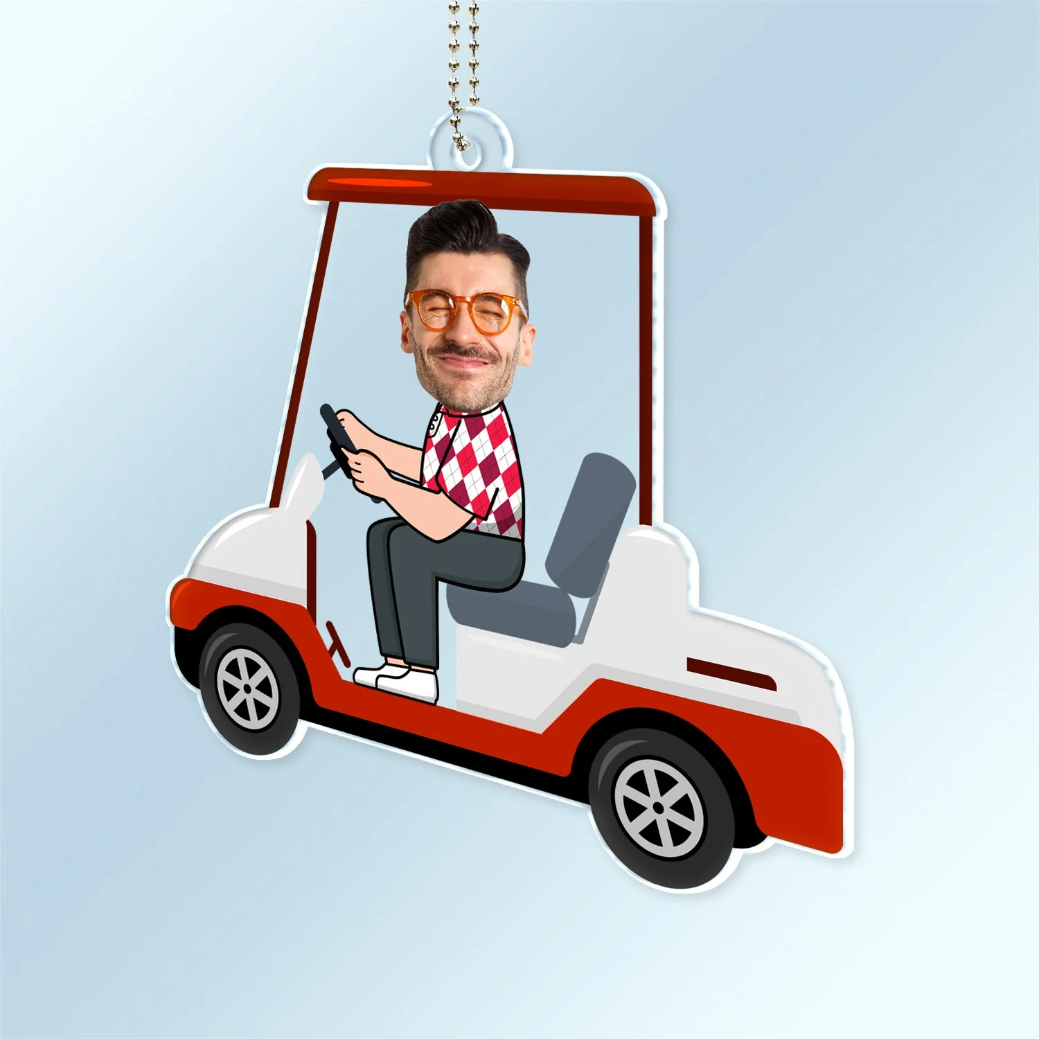 Custom Photo Golf Cart - Gift For Dad, Father, Grandpa, Golfer, Golf Lover - Personalized Acrylic Car Hanger - Image 3