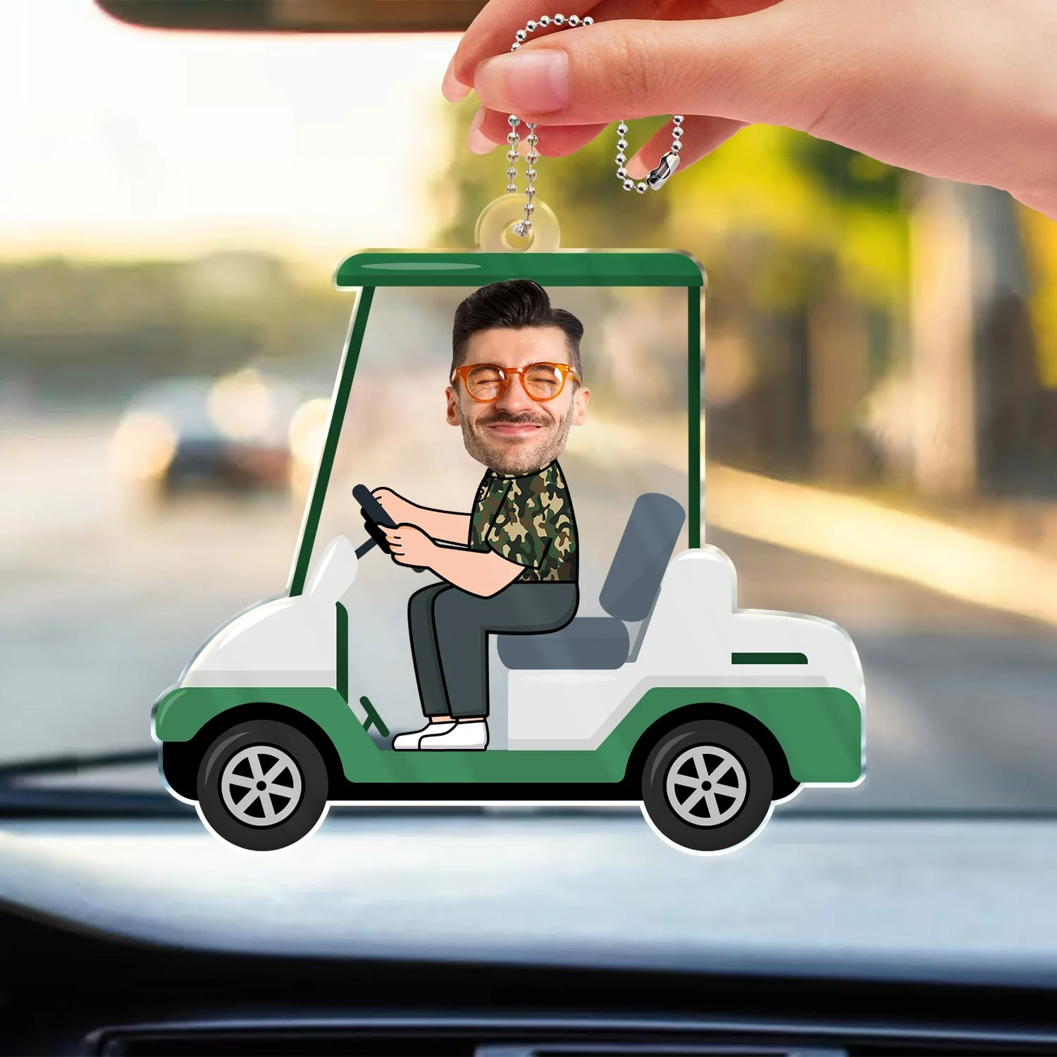 Custom Photo Golf Cart - Gift For Dad, Father, Grandpa, Golfer, Golf Lover - Personalized Acrylic Car Hanger - Image 4