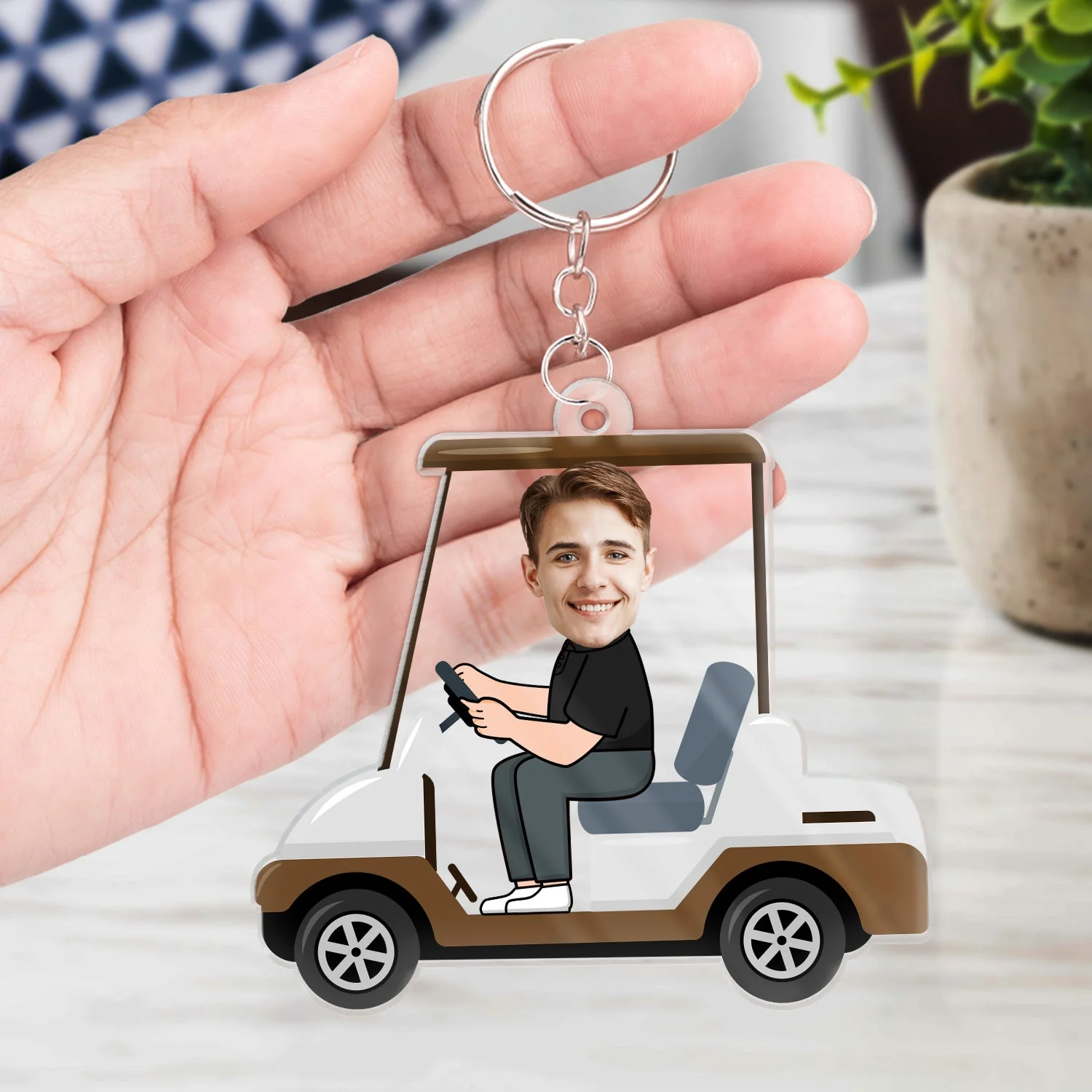 Custom Photo Golf Cart - Gift For Dad, Father, Grandpa, Golfer, Golf Lover - Personalized Acrylic Keychain - Image 5