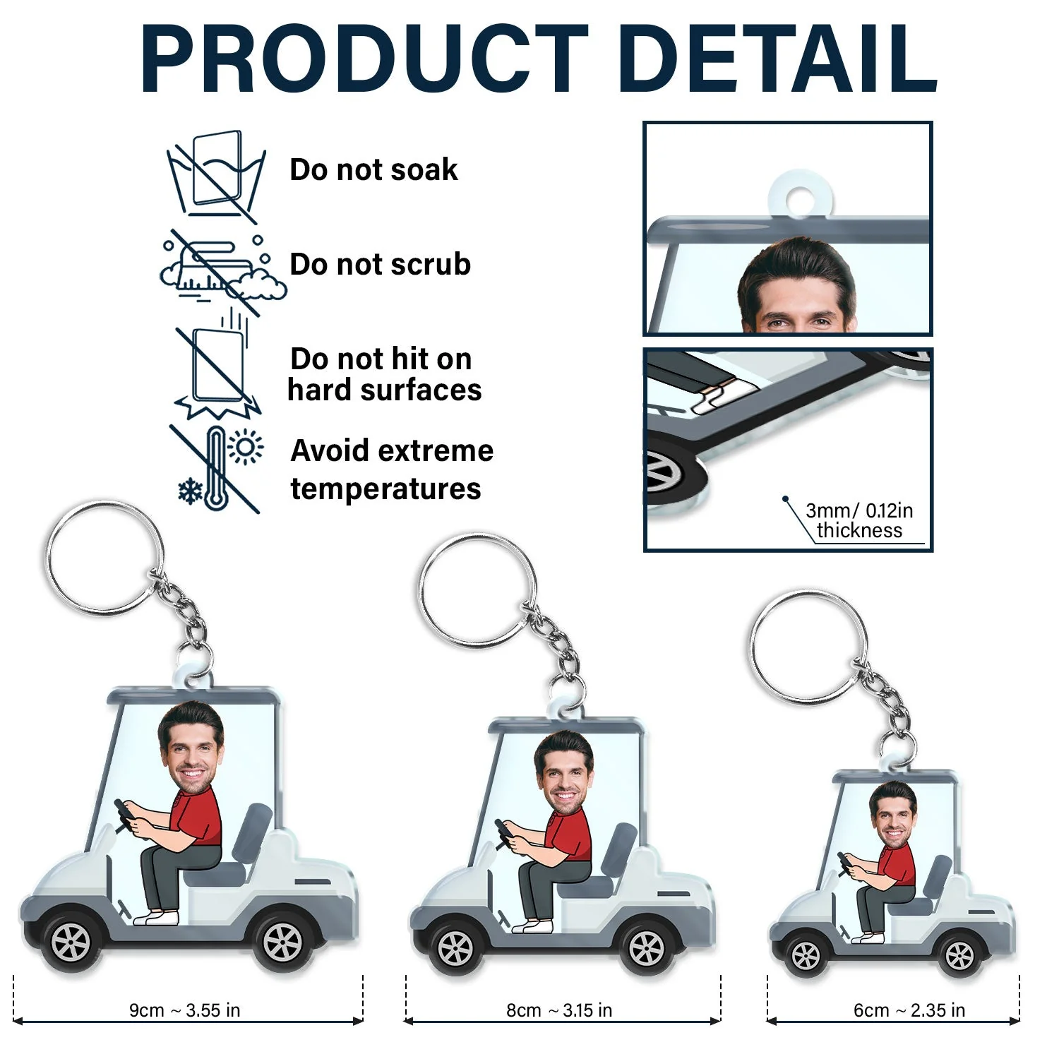 Custom Photo Golf Cart - Gift For Dad, Father, Grandpa, Golfer, Golf Lover - Personalized Acrylic Keychain - Image 6