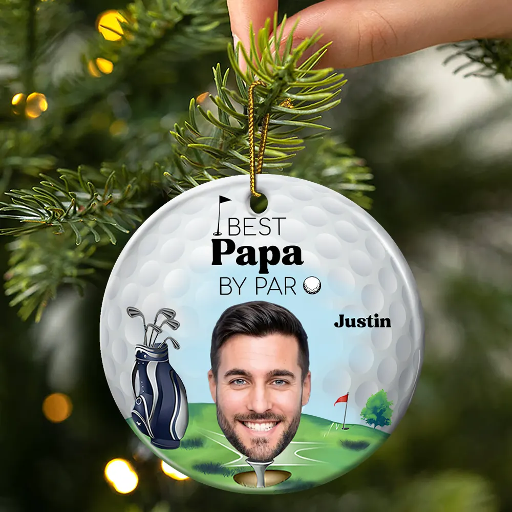 Custom Photo Golf Lover Best Daddy By Par - Personalized Circle Ceramic Ornament - Image 4