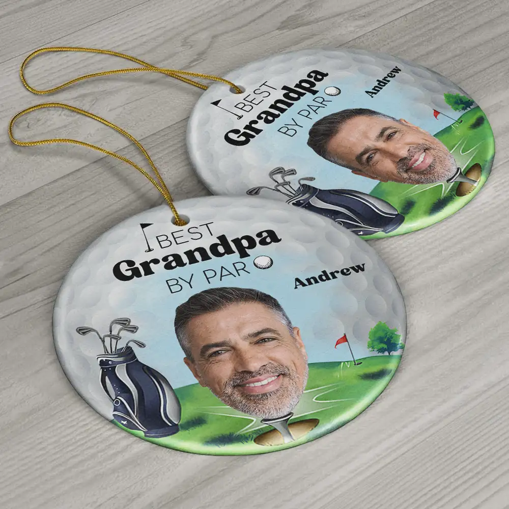 Custom Photo Golf Lover Best Daddy By Par - Personalized Circle Ceramic Ornament - Image 7