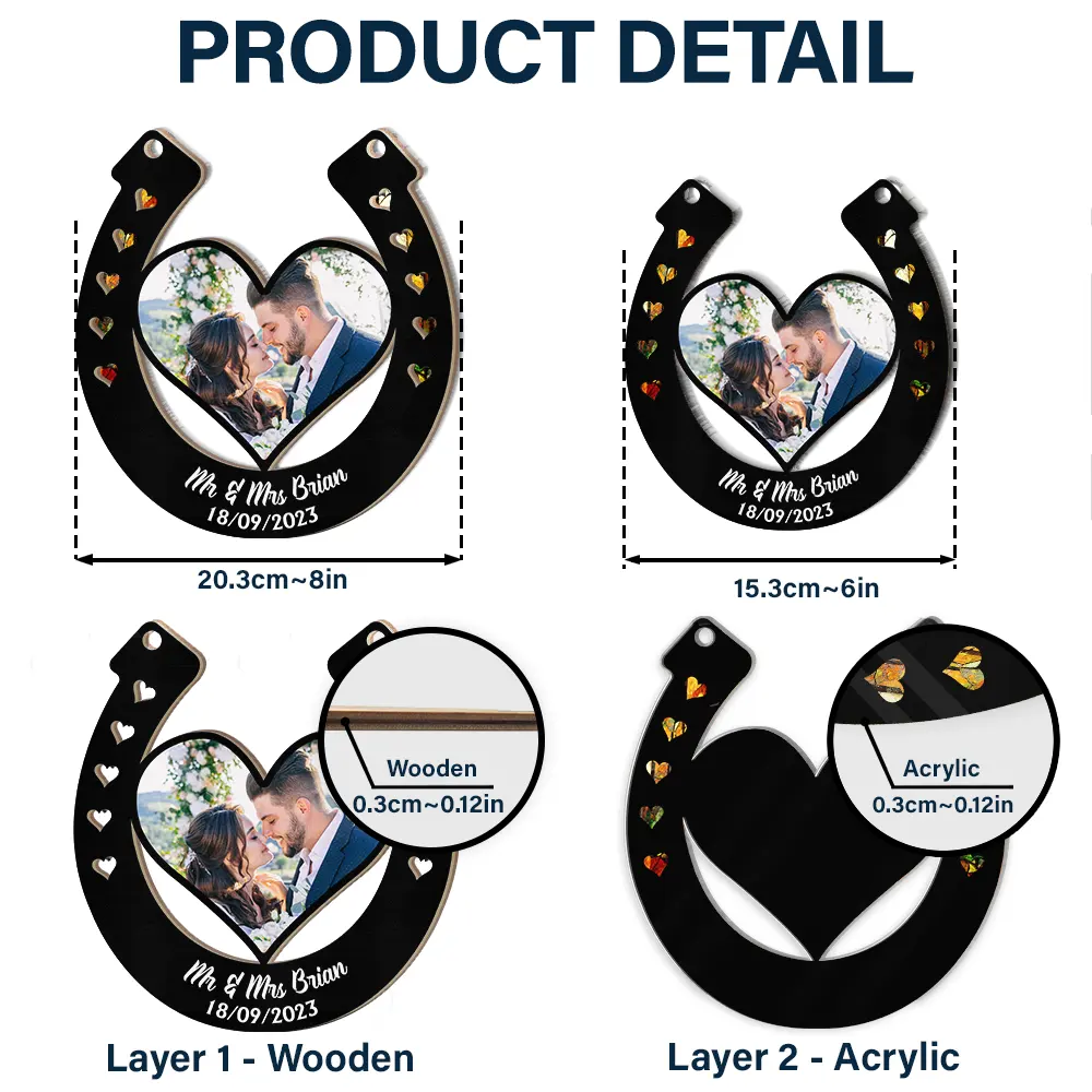 Custom Photo Good Luck Wedding Horseshoe - Personalized Window Hanging Suncatcher Ornament - Image 5