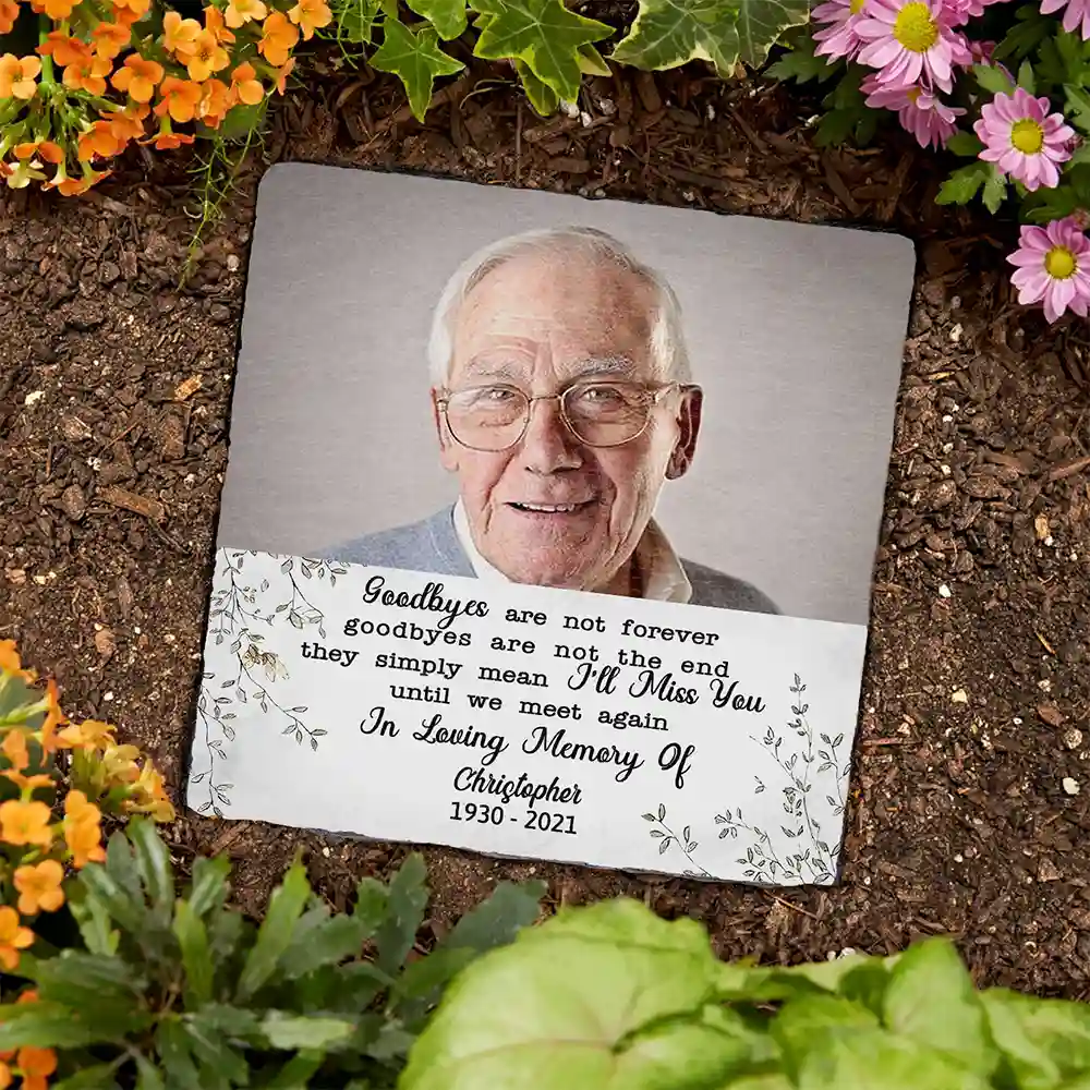 Custom Photo Goodbyes Are Not Forever Memorial - Personalized Rectangle Memorial Garden Stone - Image 3