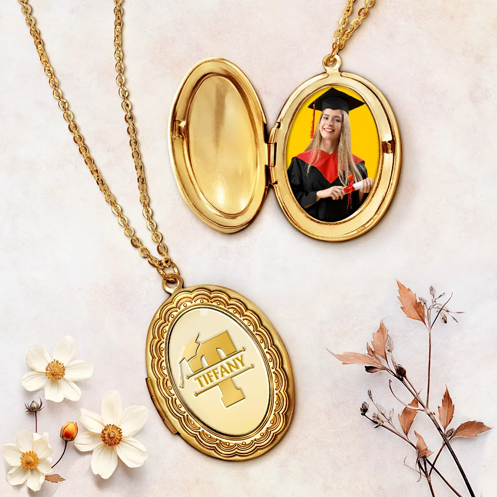 Custom Photo Graduation Alphabet Letter - Personalized Locket Necklace - Image 2