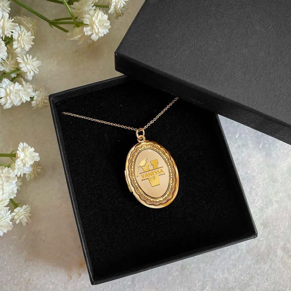 Custom Photo Graduation Alphabet Letter - Personalized Locket Necklace - Image 5