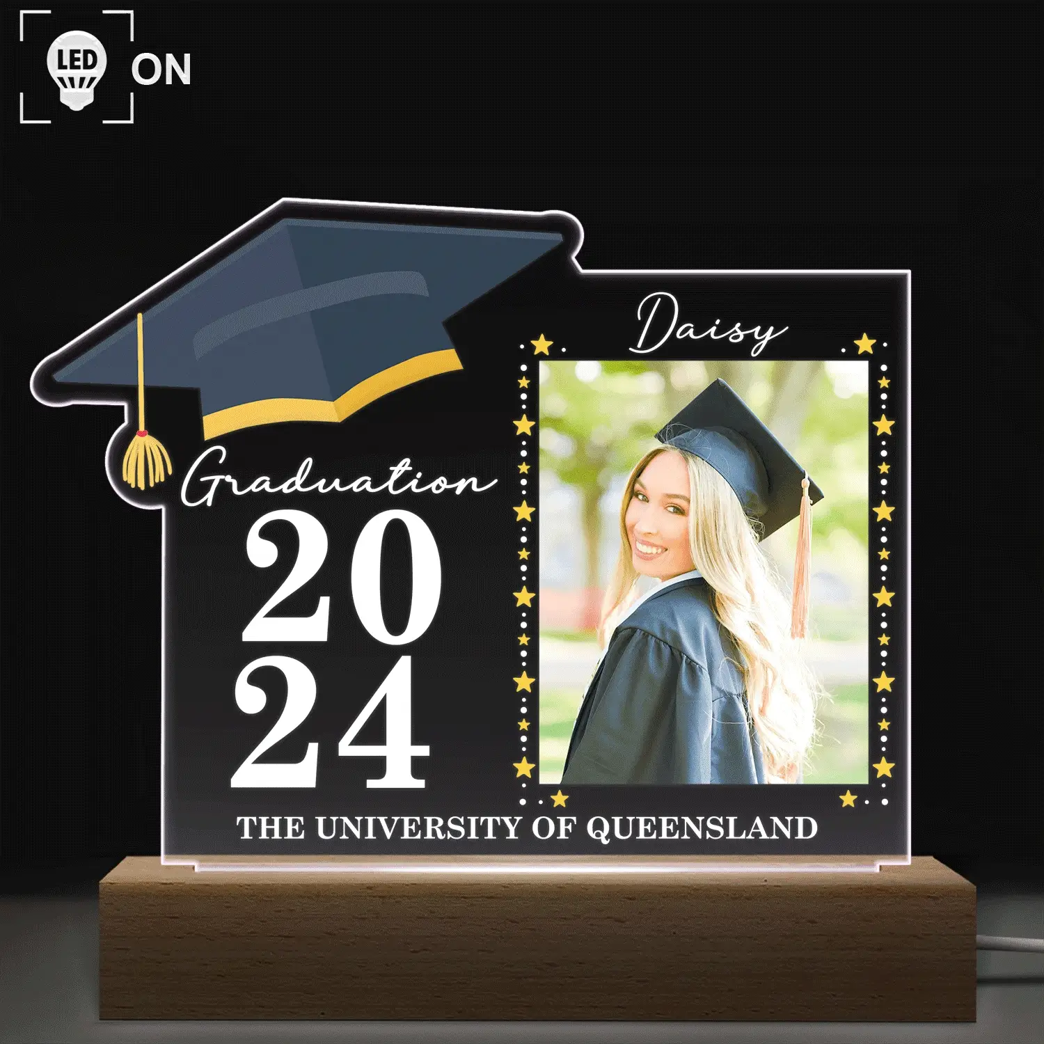 Custom Photo Graduation Celebration - Graduation Gift - Personalized 3D Led Light Wooden Base - Image 2