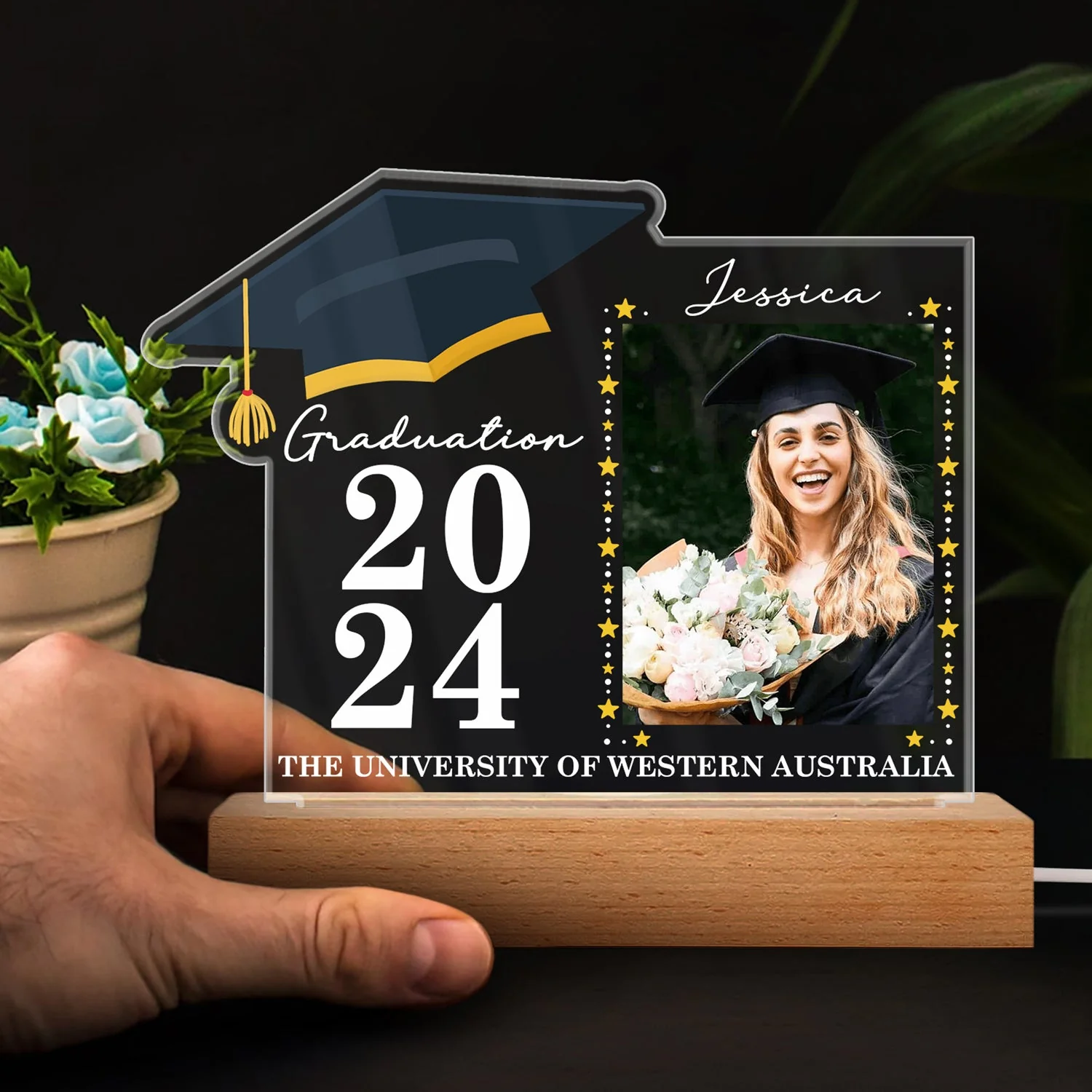 Custom Photo Graduation Celebration - Graduation Gift - Personalized 3D Led Light Wooden Base - Image 4
