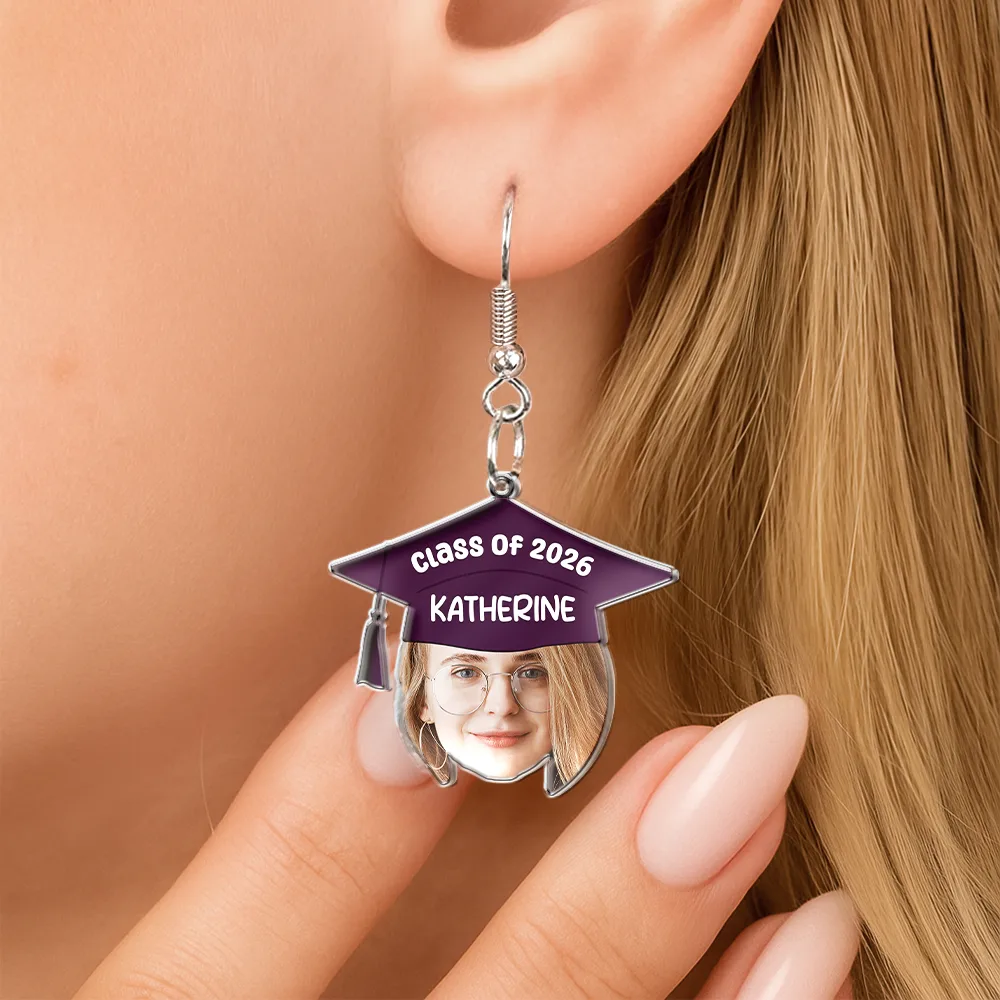 Custom Photo Graduation Hat With Funny Face - Personalized Acrylic Earrings - Image 4