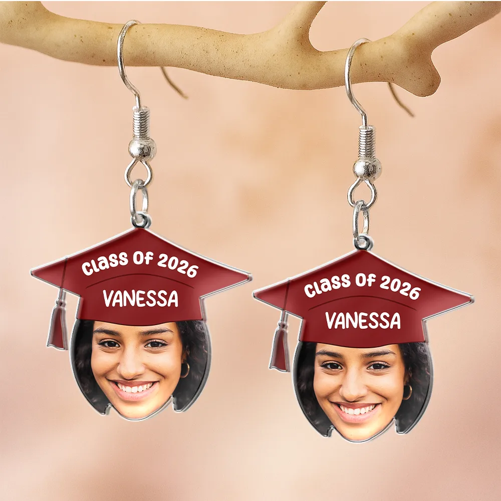Custom Photo Graduation Hat With Funny Face - Personalized Acrylic Earrings - Image 6