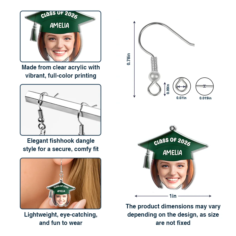 Custom Photo Graduation Hat With Funny Face - Personalized Acrylic Earrings - Image 7