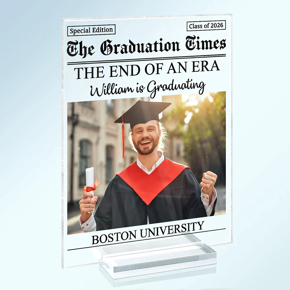 Custom Photo Graduation Newspapers - Personalized Vertical Rectangle Acrylic Plaque - Image 2