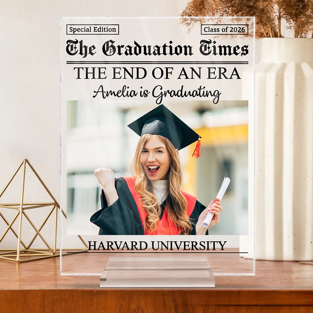 Custom Photo Graduation Newspapers - Personalized Vertical Rectangle Acrylic Plaque - Image 3