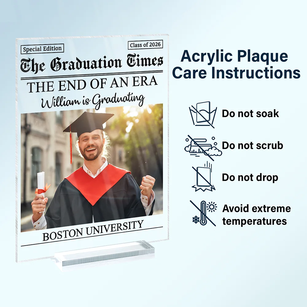 Custom Photo Graduation Newspapers - Personalized Vertical Rectangle Acrylic Plaque - Image 6