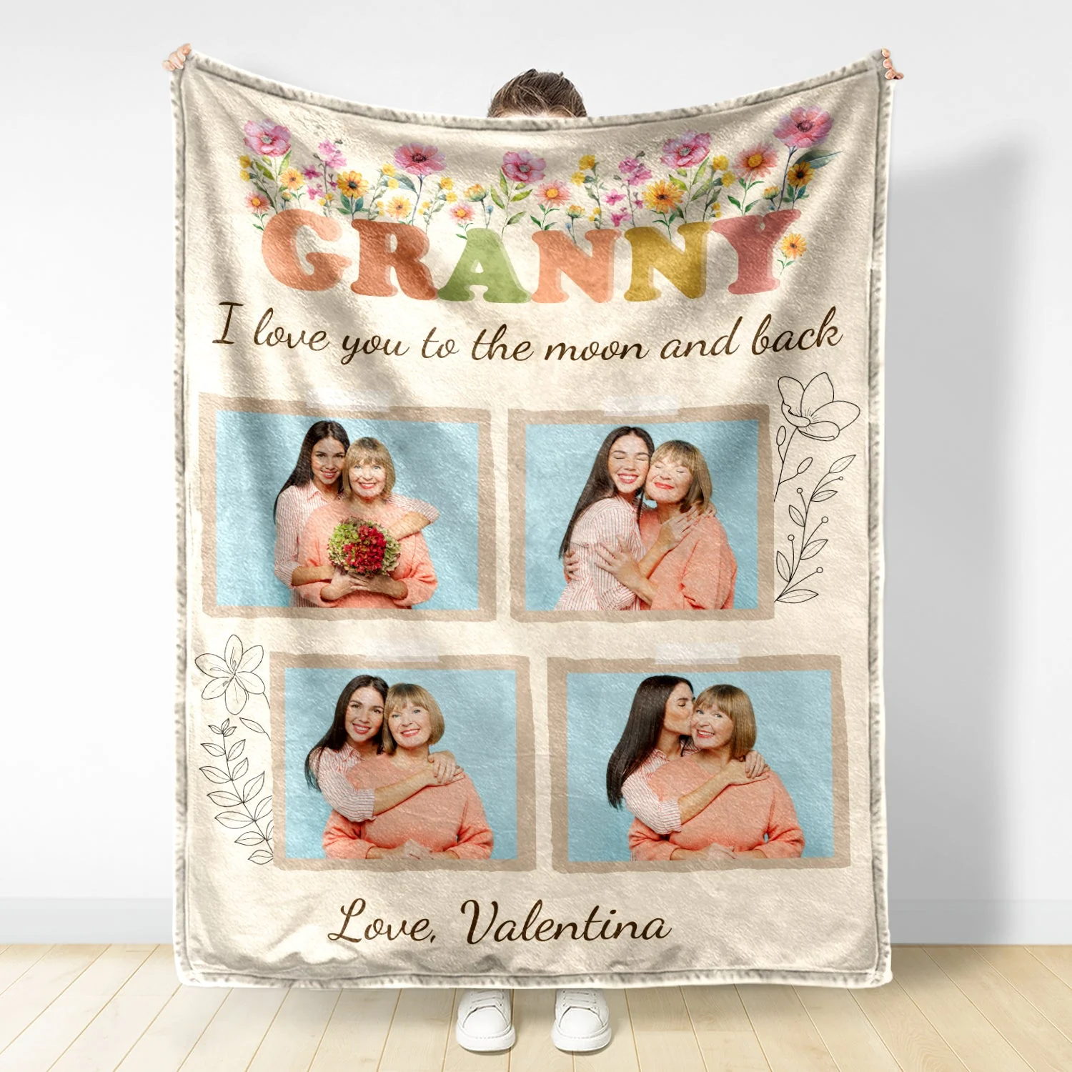 Custom Photo Grandma I Love You To The Moon And Back - Gift For Grandma - Personalized Fleece Blanket - Image 2