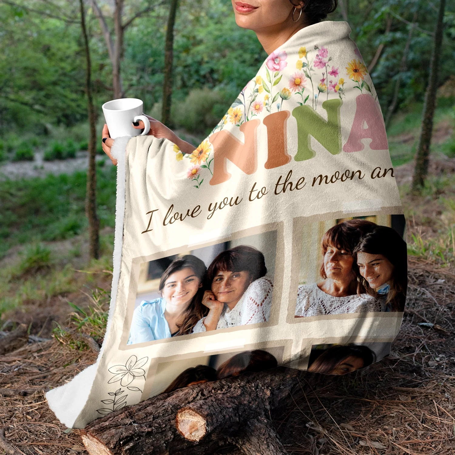 Custom Photo Grandma I Love You To The Moon And Back - Gift For Grandma - Personalized Fleece Blanket - Image 3