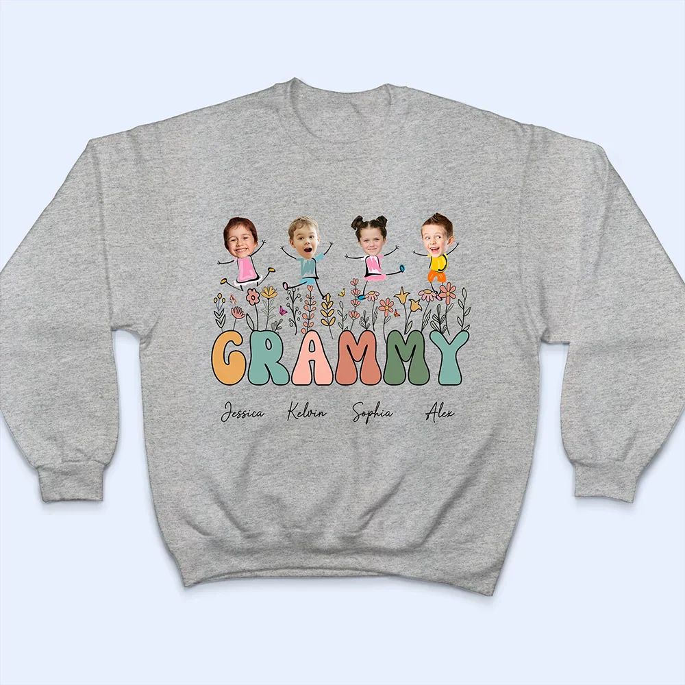 Custom Photo Grandma Mom Flower Title - Personalized T Shirt - Image 5