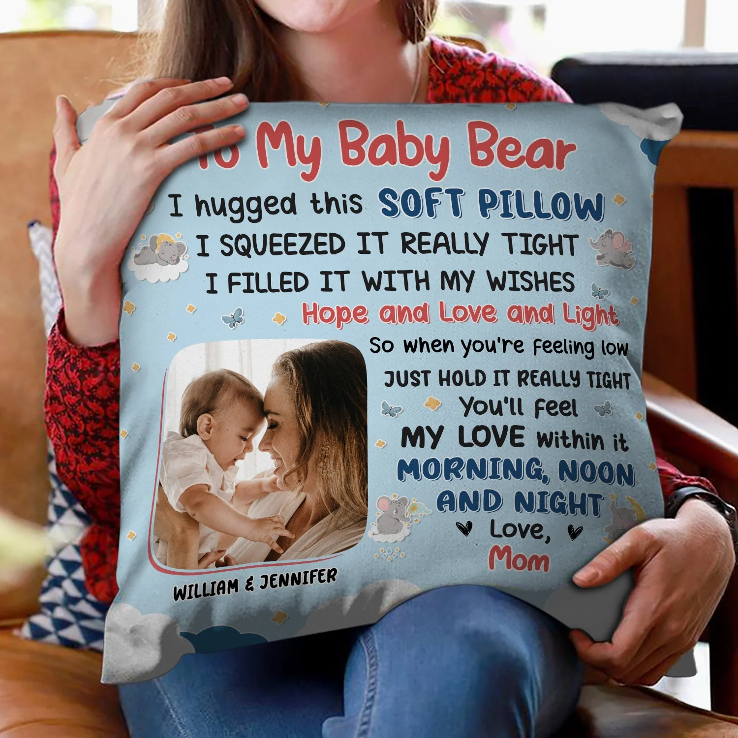 Custom Photo Grandma Mother Hugged This Soft Pillow - Gift For Granddaughter, Grandson, Kids - Personalized Pillow - Image 2