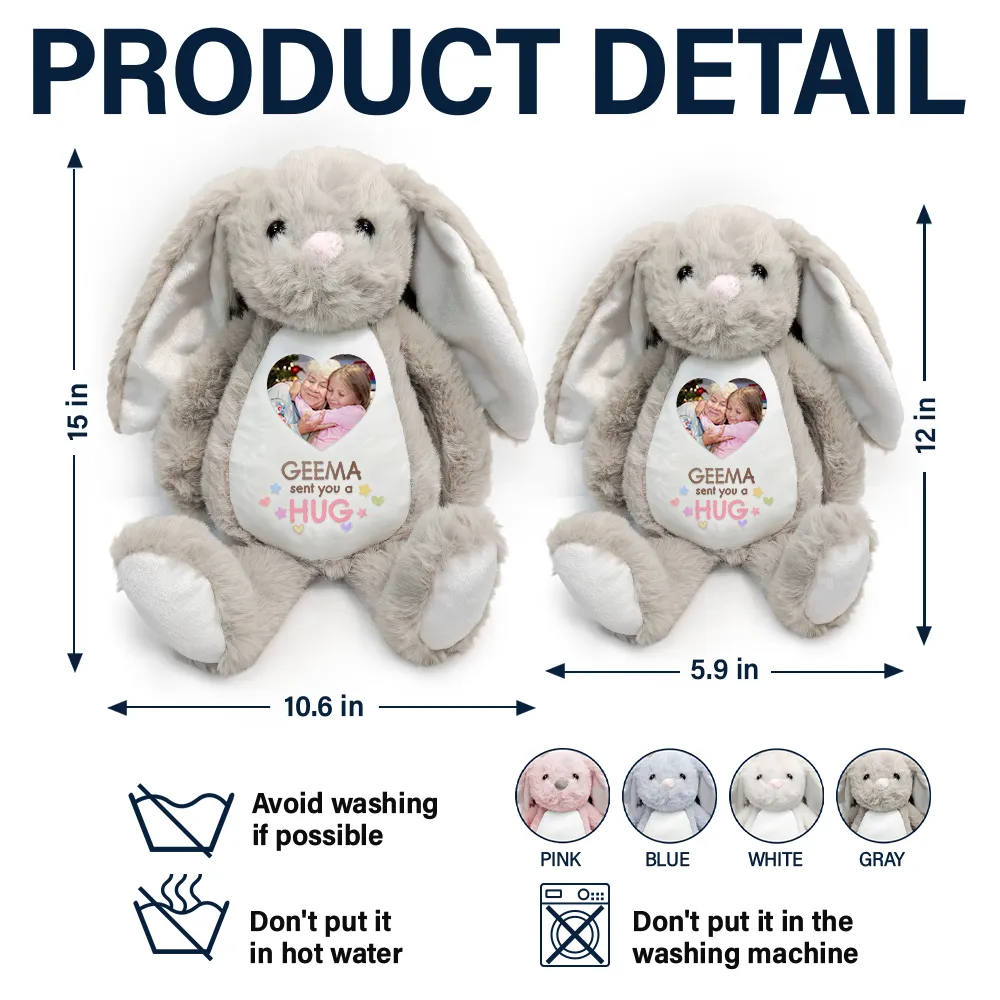 Custom Photo Grandma Sent You A Hug - Personalized Soft Toy Bunny - Image 5