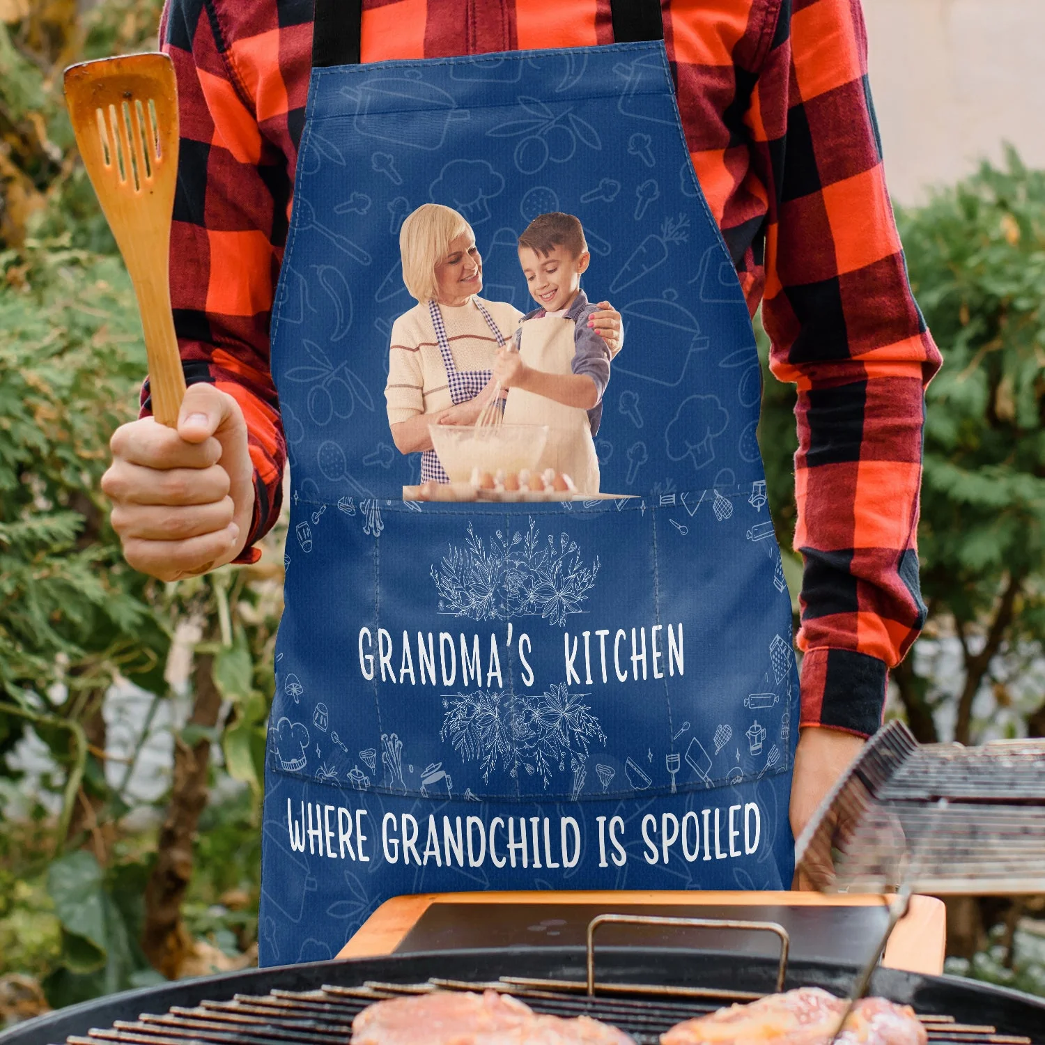 Custom Photo Grandma's Kitchen Where Grandchildren Are Spoiled - Gift For Mom, Grandma - Personalized Apron - Image 4