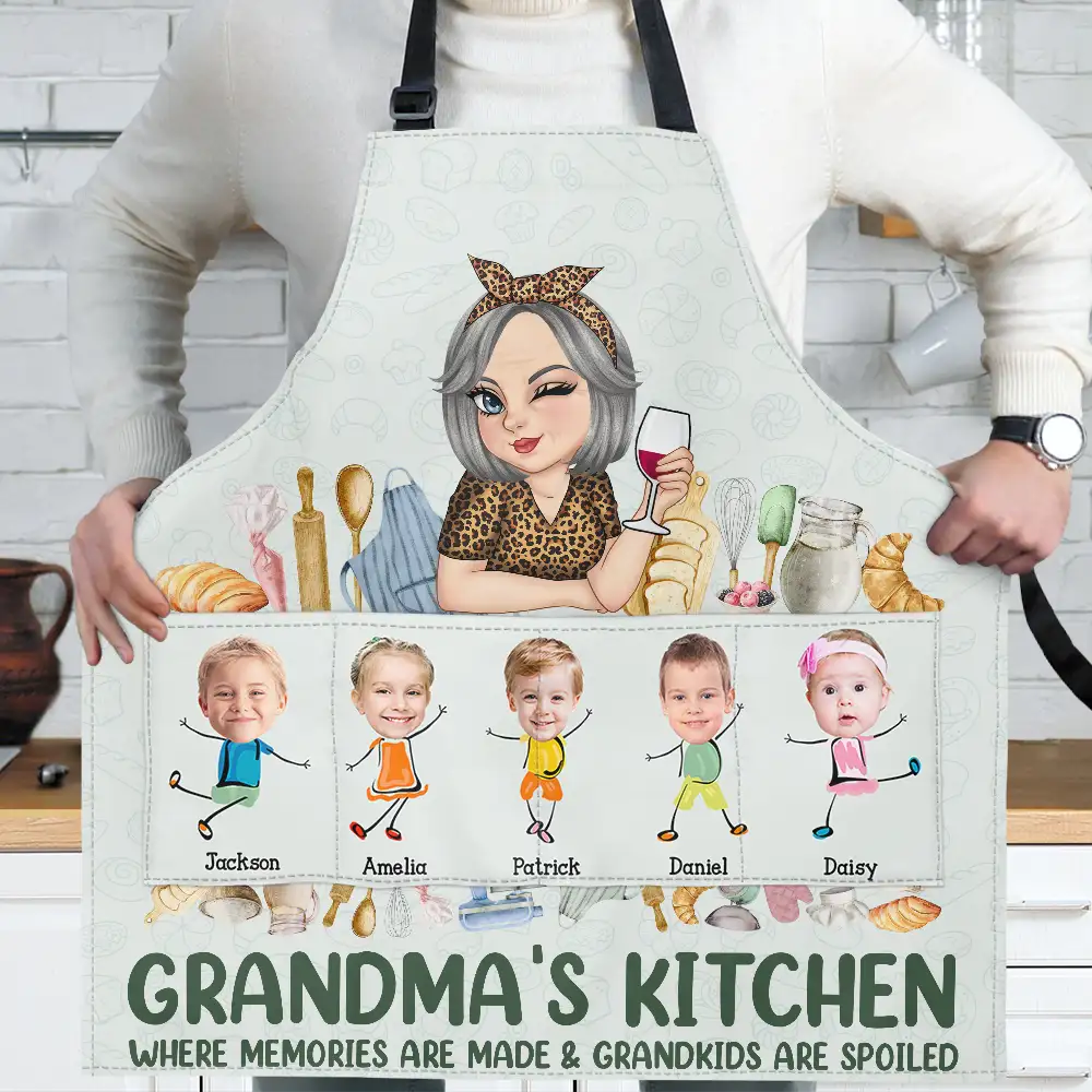 Custom Photo Grandma's Kitchen Where Grandkids Are Spoiled - Personalized Apron - Image 3