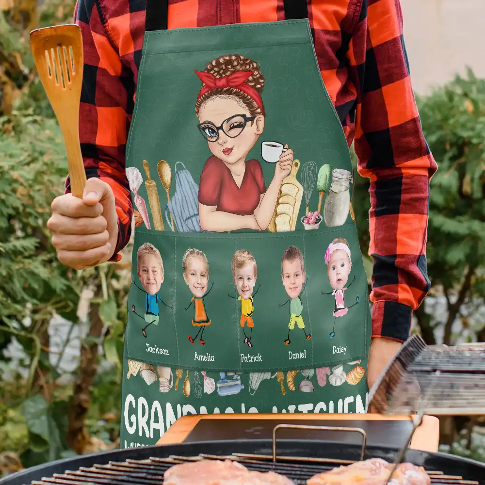 Custom Photo Grandma's Kitchen Where Grandkids Are Spoiled - Personalized Apron - Image 4