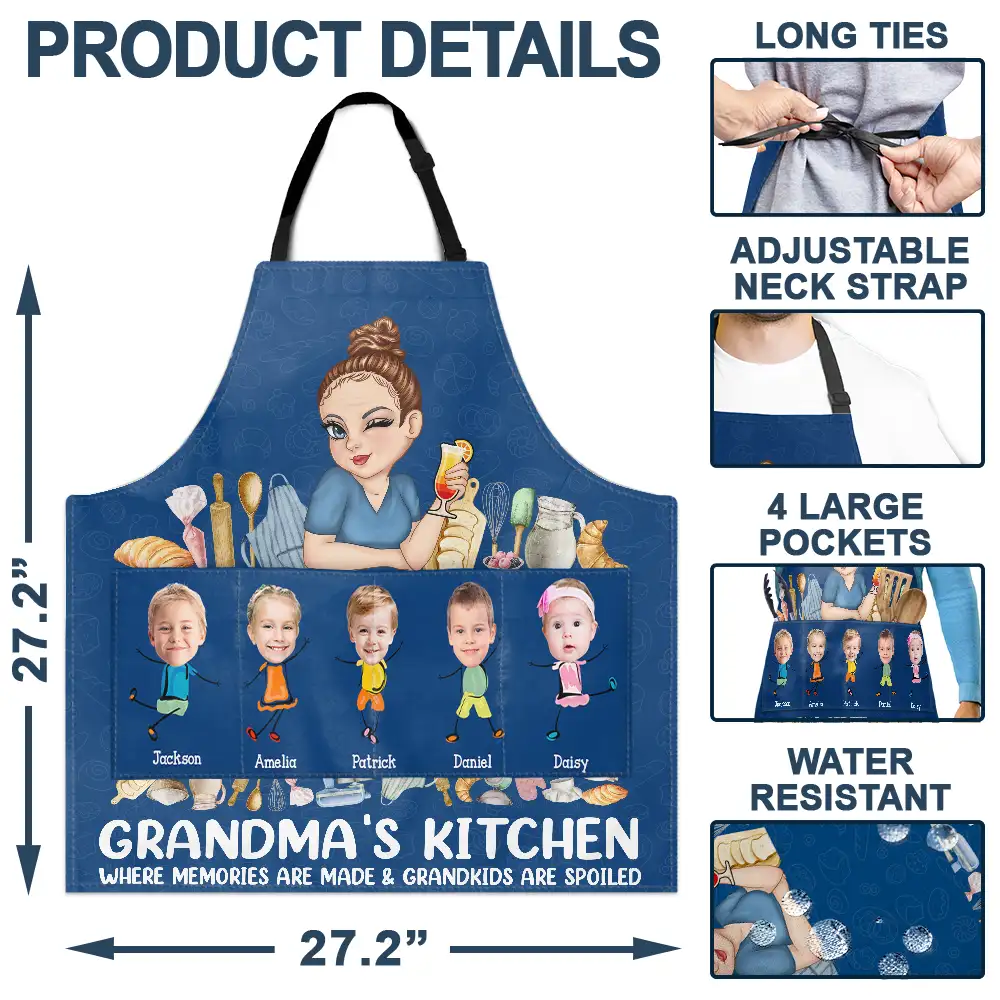 Custom Photo Grandma's Kitchen Where Grandkids Are Spoiled - Personalized Apron - Image 5