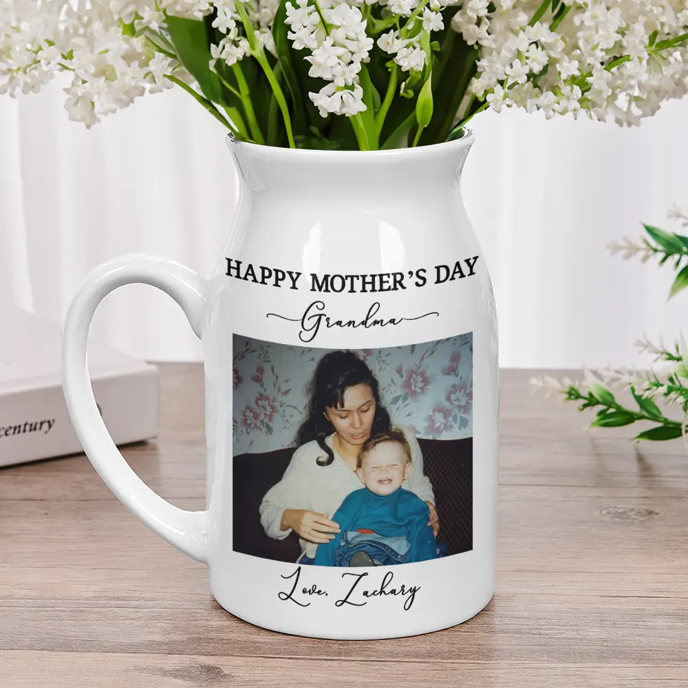 Custom Photo Gray Scale I Love You Mommy - Personalized Ceramic Flower Vase - Image 2