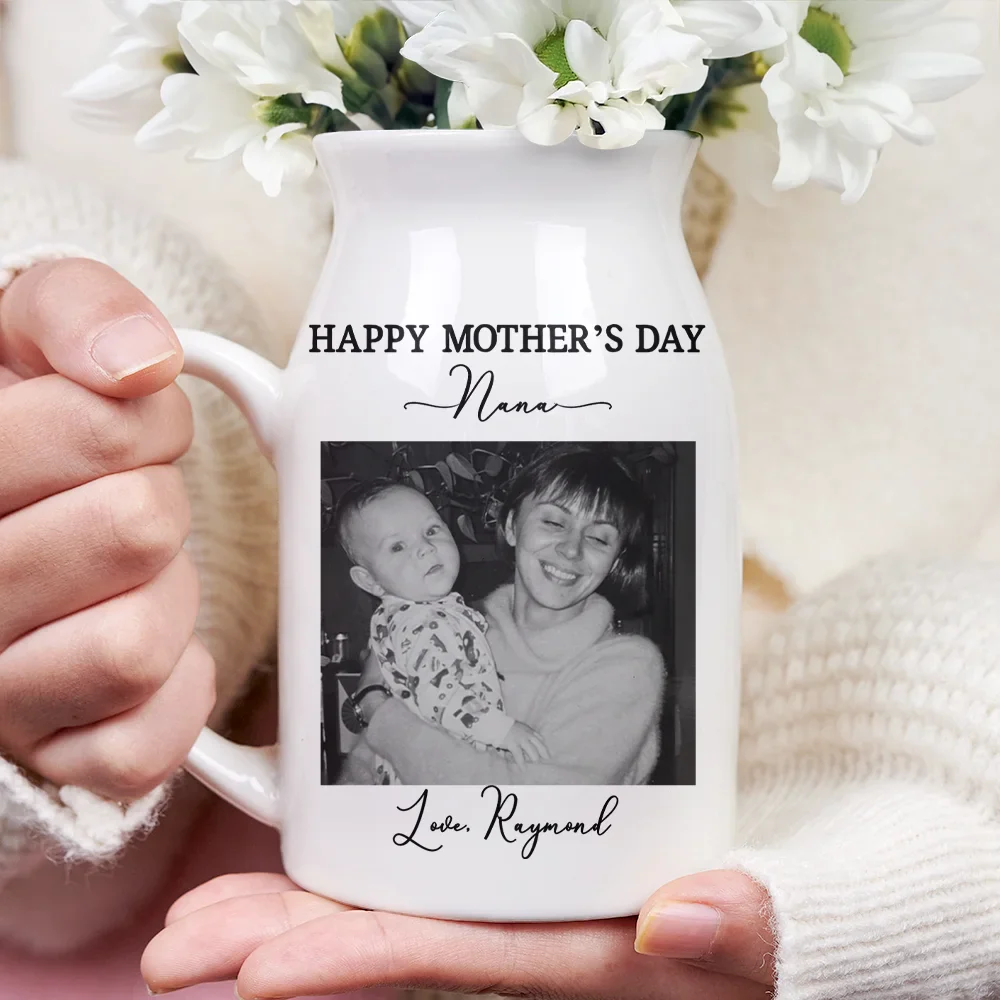 Custom Photo Gray Scale I Love You Mommy - Personalized Ceramic Flower Vase - Image 3