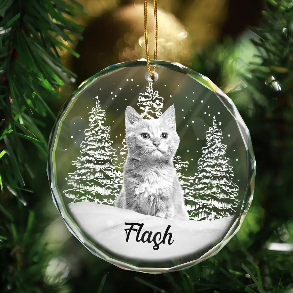 Custom Photo Grayscale Dog Face Pet Memorial - Personalized Circle Glass Ornament - Image 4