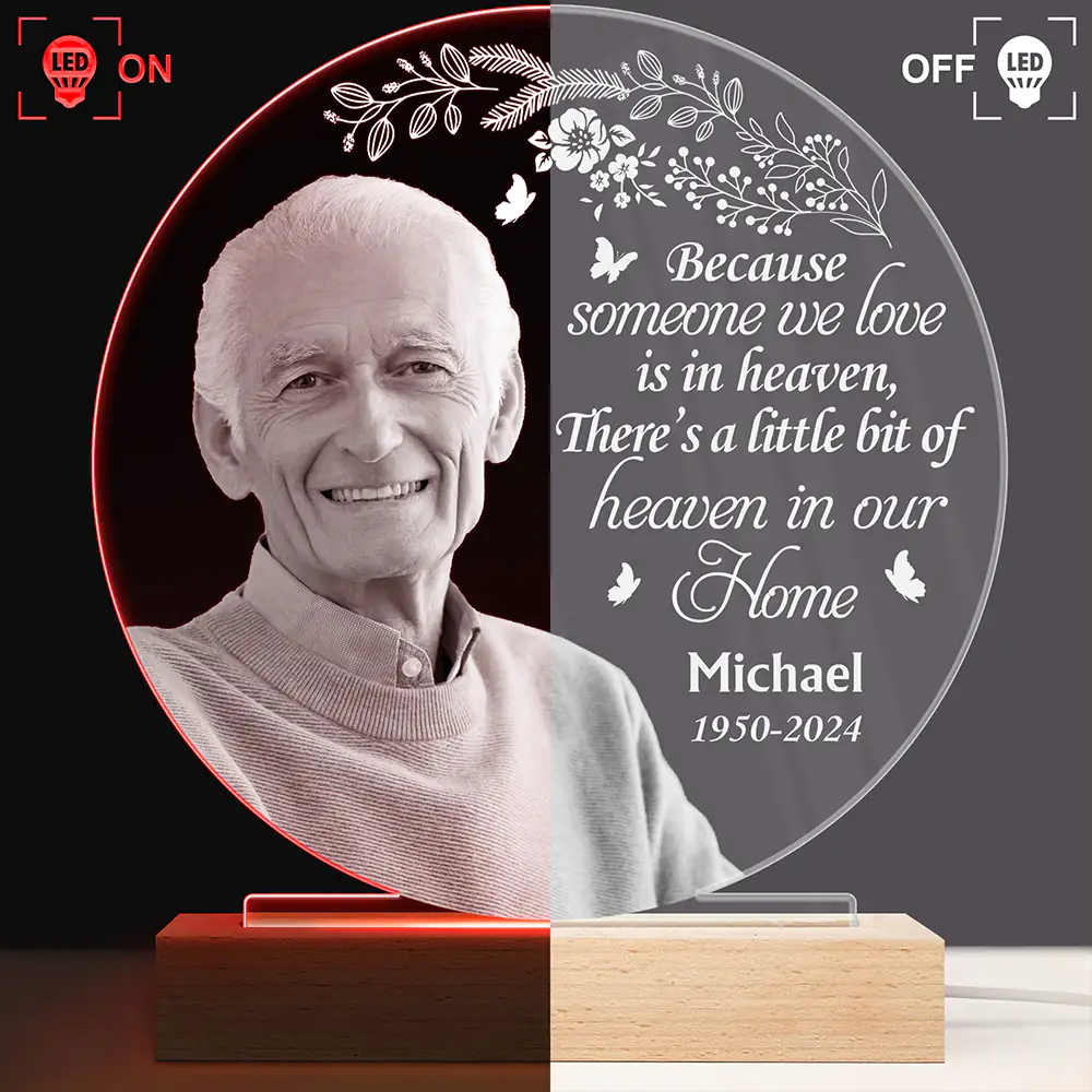 Custom Photo Grayscale Memorial Although You Cannot See Me - Personalized 3D Led Light Wooden Base - Image 4