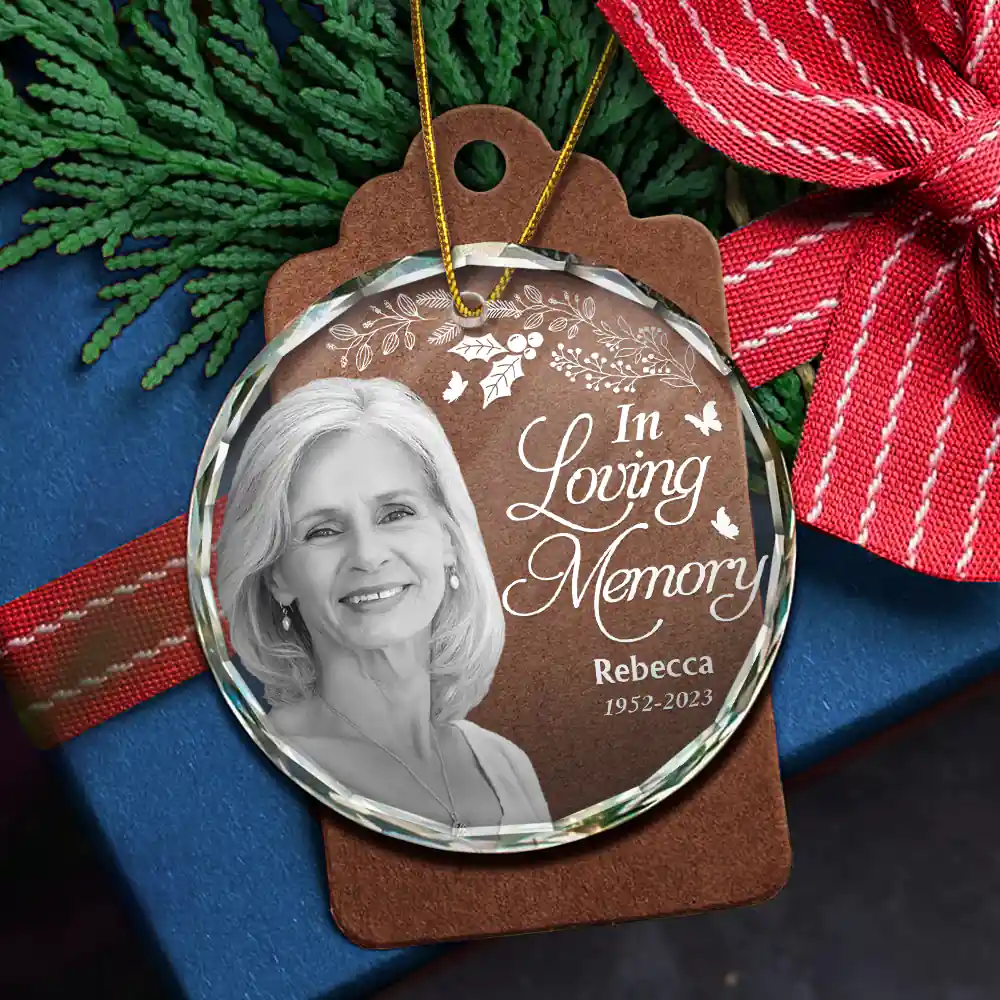 Custom Photo Grayscale Memorial Although You Cannot See Me - Personalized Circle Glass Ornament - Image 6