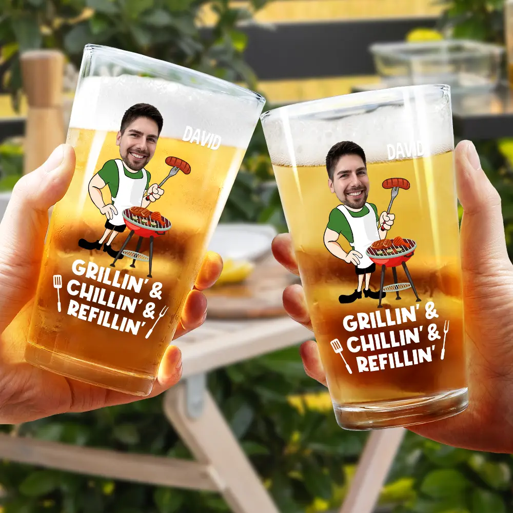 Custom Photo Grillin' Chillin' Refillin' - Personalized Beer Glass - Image 5