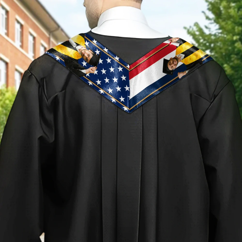 Custom Photo Half and Half Flag Graduation - Personalized Stoles - Image 4