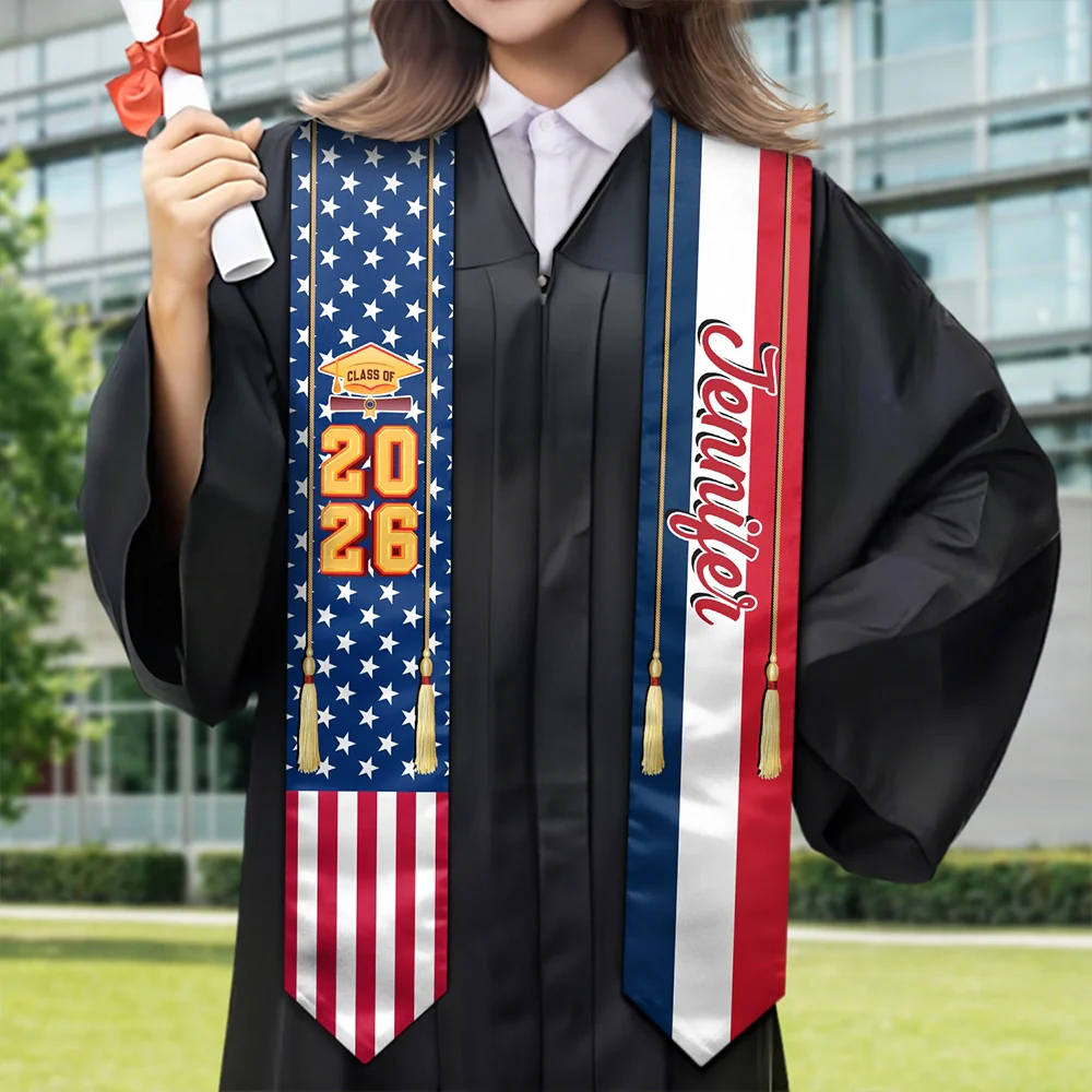 Custom Photo Half and Half Flag Graduation - Personalized Stoles - Image 8